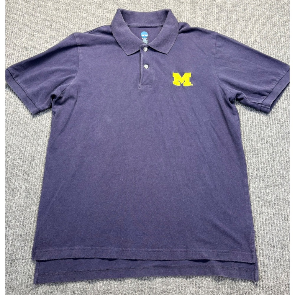 NCAA Michigan Wolverines Polo Shirt Mens Large Navy Blue Embroidered Logo Cotton